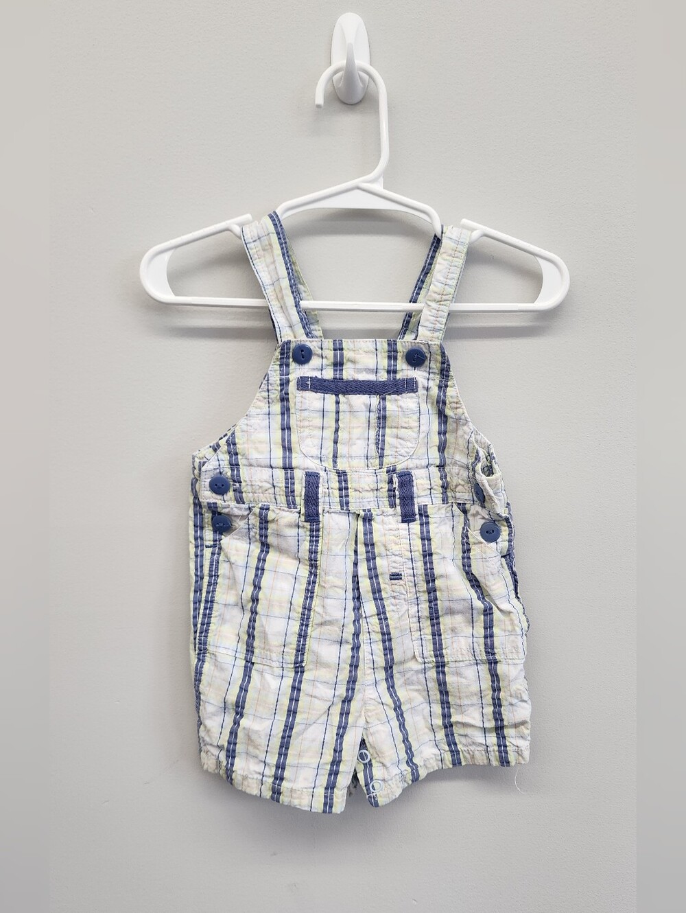 First Impressions Layette Baby Boys Plaid Shortall Overalls Romper 0-3m